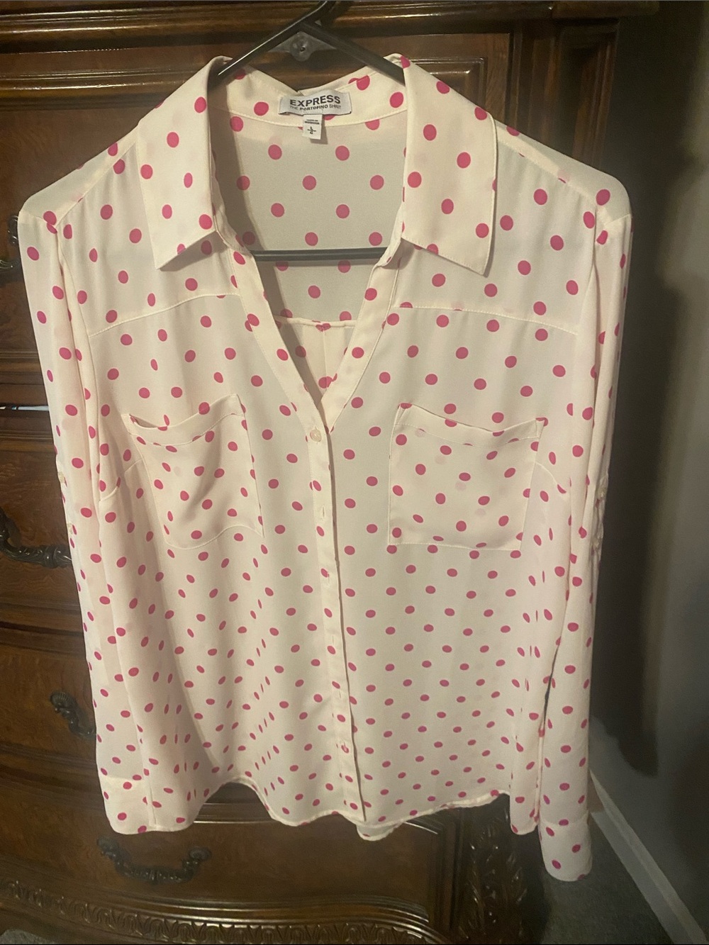 Express pink polka dot portofino blouse